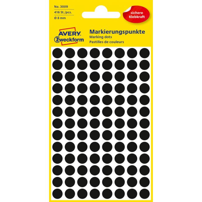 [AV003009] Runde Etiketten 8 mm, Avery, schwarz