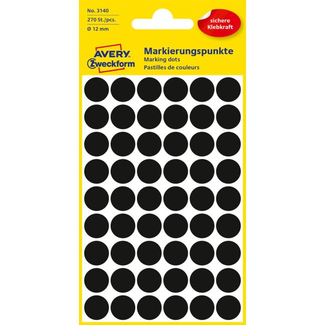 [AV003140] Runde Etiketten 12 mm, Avery, schwarz