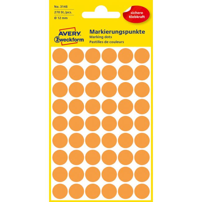 Runde Etiketten 12 mm Avery Neonorange