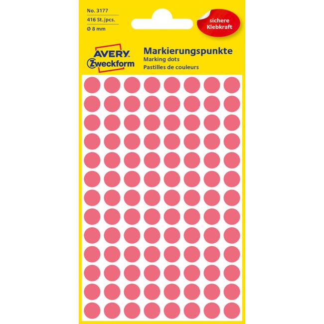 [AV003177] Runde Etiketten 8 mm Avery neonrot