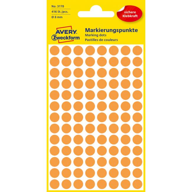 [AV003178] Runde Etiketten 8 mm Avery Neonorange