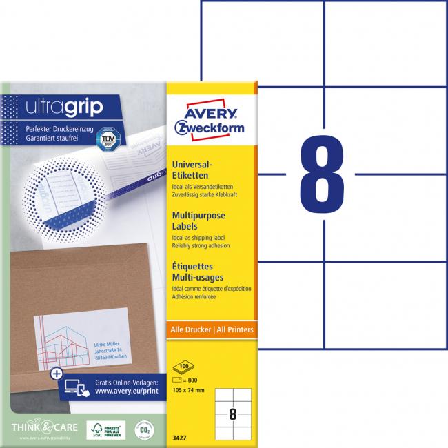 Universal-Etiketten 105 x 74 mm, Avery A4, 100 Blatt