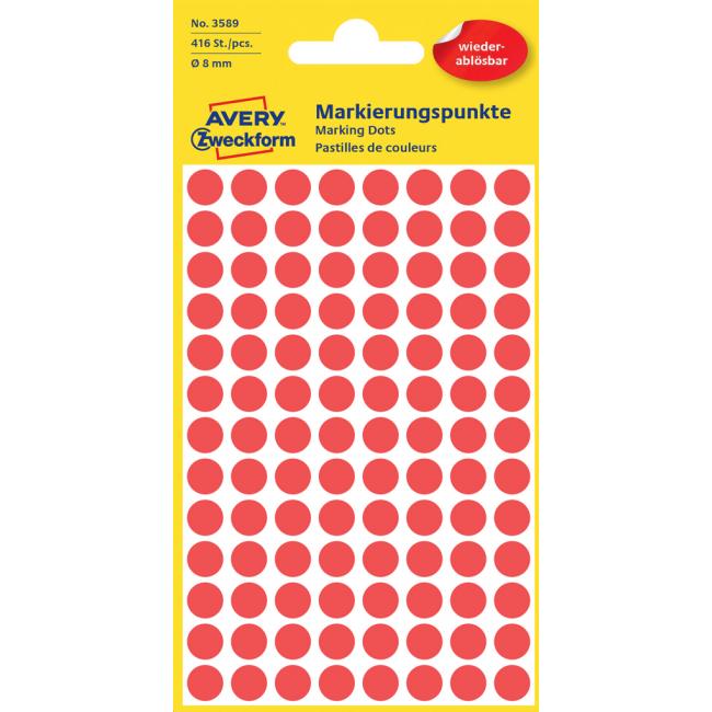 [AV003589] Avery 8-mm-Rundetiketten, ablösbar, rot
