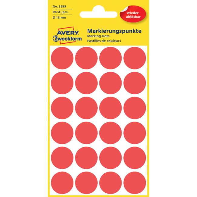 Avery 18-mm-Rundetiketten, ablösbar, rot