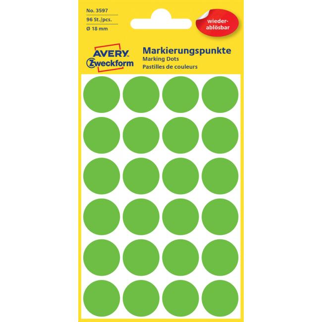 [AV003597] Runde Etiketten 18 mm Avery, ablösbar, grün