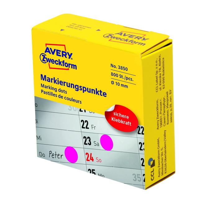 [AV003850] Runde Etiketten 10 mm, lila, Avery, im Spender