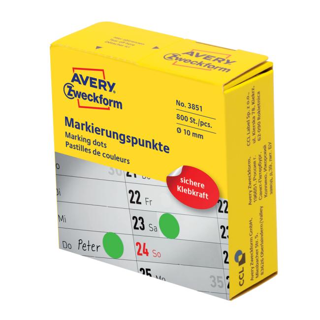 [AV003851] Runde Etiketten 10 mm, grün, Avery, im Spender