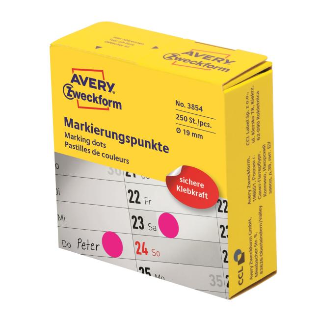 [AV003854] Runde Etiketten 19 mm, lila, Avery, im Spender