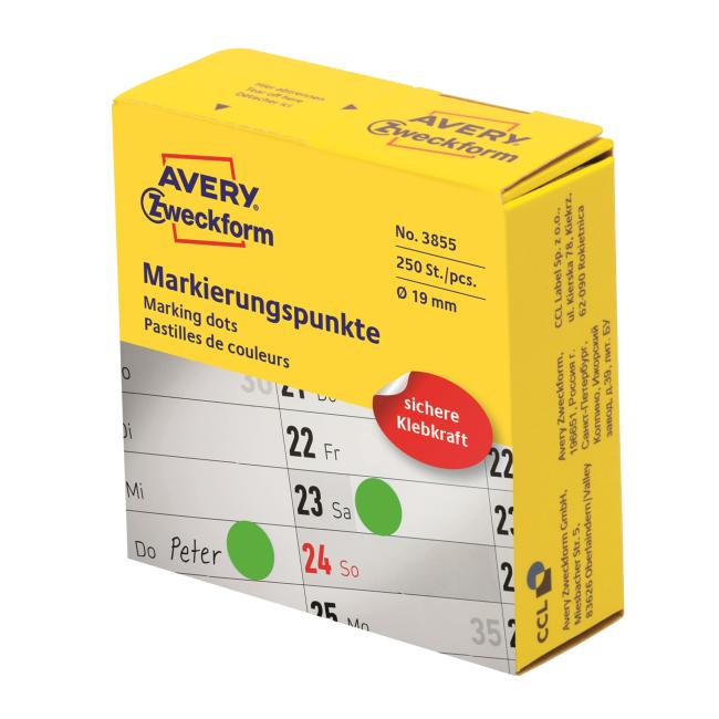 [AV003855] Runde Etiketten 19 mm, grün, Avery, im Spender