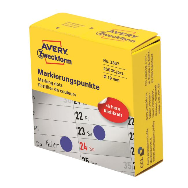 [AV003857] Runde Etiketten 19 mm, blau, Avery, im Spender