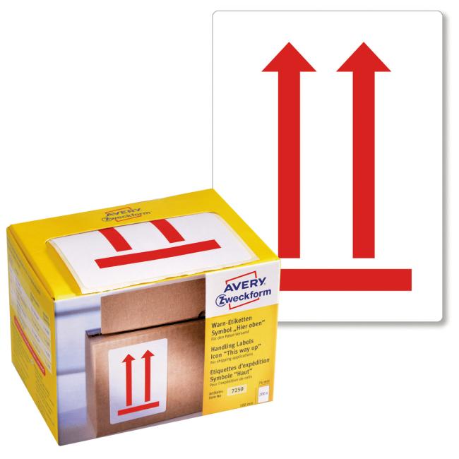 [AV007250] Avery-Etiketten mit Warnsymbol „Nicht kippen“, 74 x 100 mm, auf einer Rolle