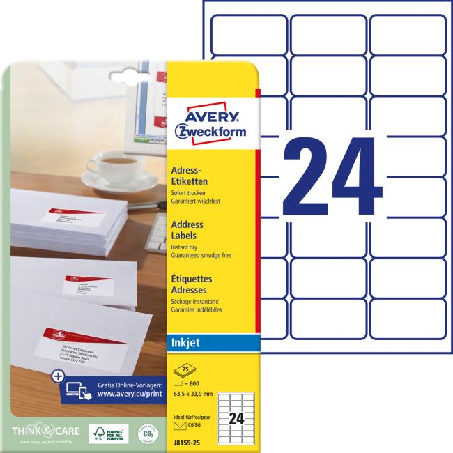 [AV008159] Adressetiketten AVERY 63,5 x 33,9 mm weiß