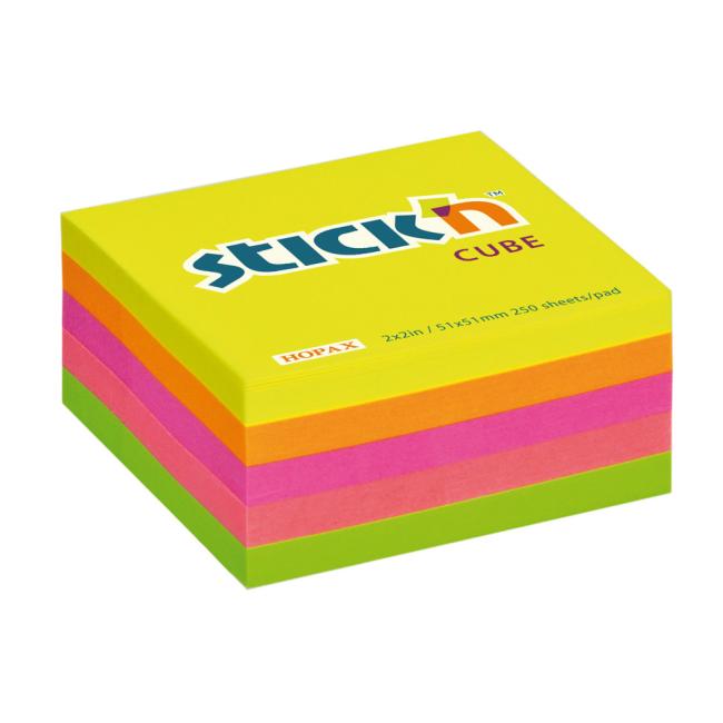 Stick'n Hopax Mini-Haftnotizzettel, 51 x 51 mm, Neon-Mix