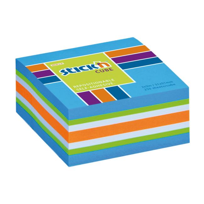 Stick'n Hopax Mini-Haftnotizzettel, 51 x 51 mm, blau-meliert