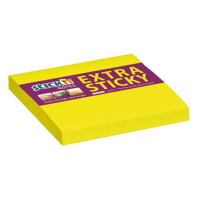 Stick'n Hopax selbstklebender Notizblock 76x76 mm, neongelb