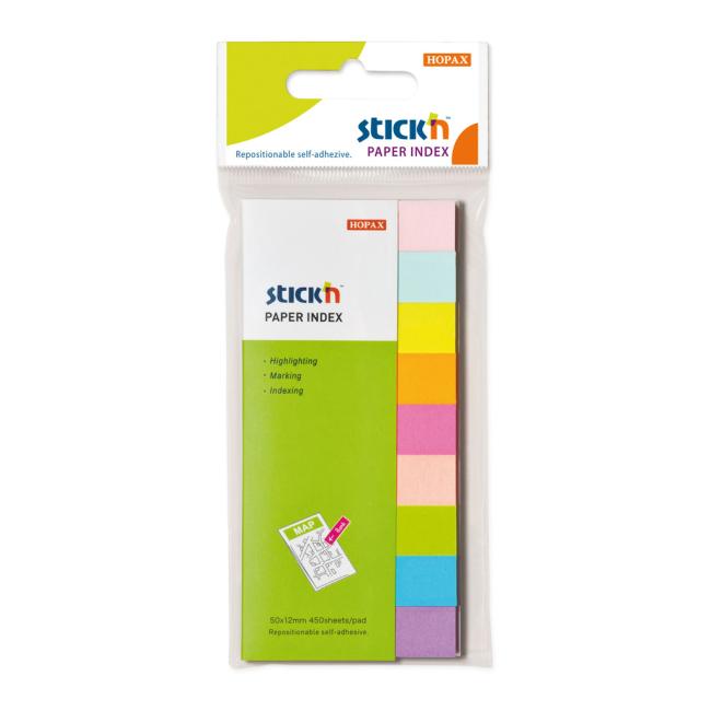 Stick'n Hopax selbstklebende Lesezeichen, 12 x 50 mm, 9 x 50 Blatt, Neonfarbenmix