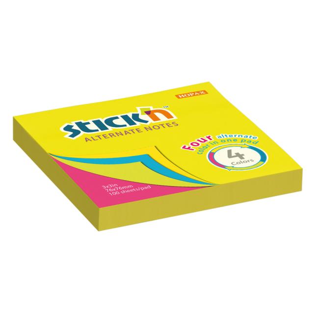Stick'n Hopax Alternate Haftnotiz, Neon-Mix, 76 x 76 mm