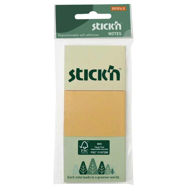 Stick'n Hopax selbstklebender Notizblock, 38 x 51 mm, Pastellfarbenmix, 3 x 100 Blatt