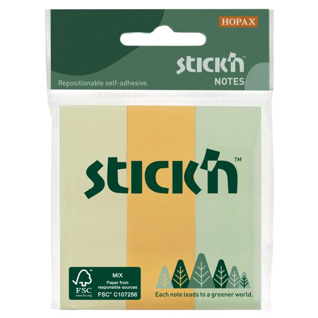 Stick'n Hopax selbstklebender Notizblock, 76 x 25 mm, Pastellfarbenmix, 3 x 50 Blatt