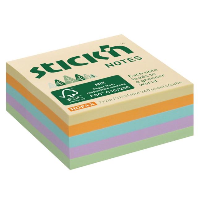 Stick'n Hopax Mini-Notizblock, selbstklebend, 51 x 51 mm, Pastellfarben, 240 Blatt