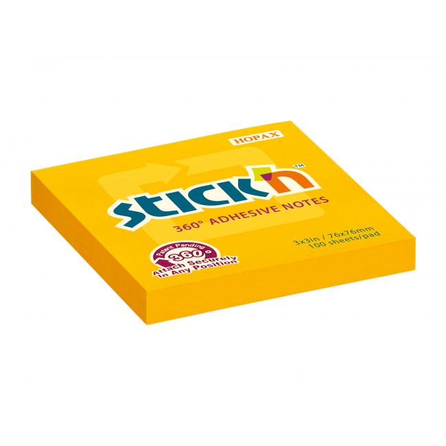 Stick'n Hopax selbstklebender Notizblock, 360°, 76 x 76 mm, orange
