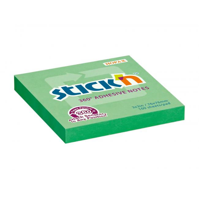 Stick'n Hopax selbstklebende Notiz, 360°, 76 x 76 mm, grün