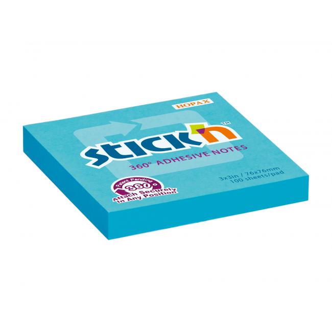 Stick'n Hopax selbstklebender Notizblock, 360°, 76 x 76 mm, blau