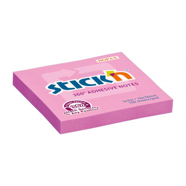 Stick'n Hopax selbstklebende Notiz, 360°, 76 x 76 mm, rosa