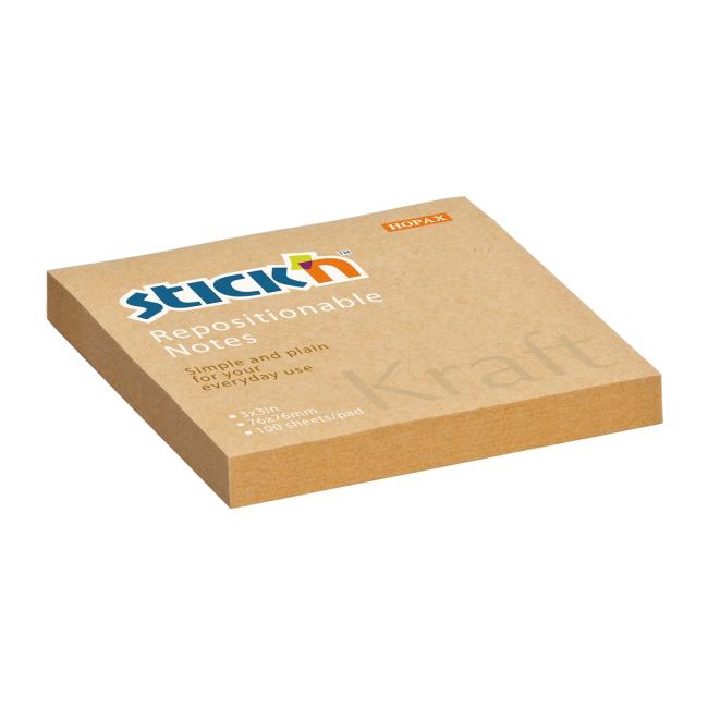 Stick'n Hopax Kraft selbstklebender Notizblock, 76 x 76 mm, naturbraun