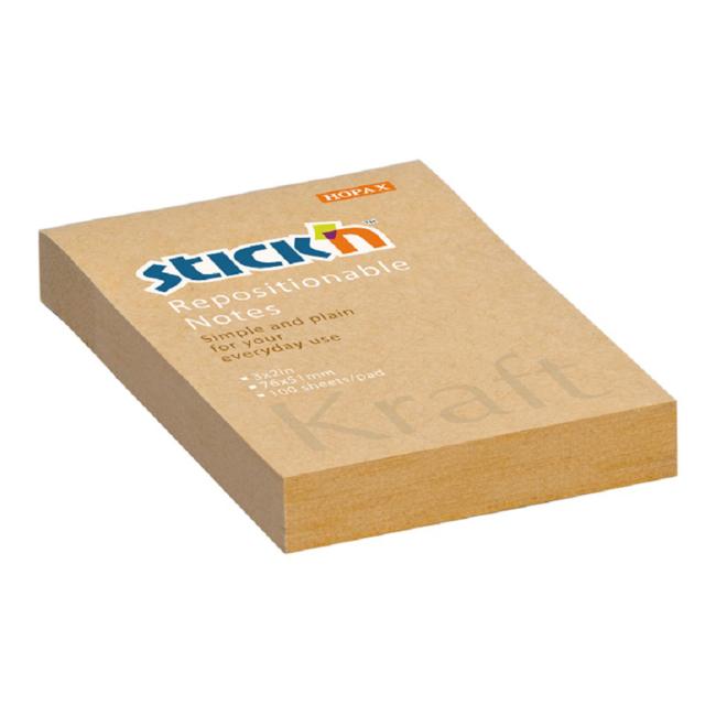 Stick'n Hopax Kraft selbstklebender Notizblock, 76 x 51 mm, naturbraun