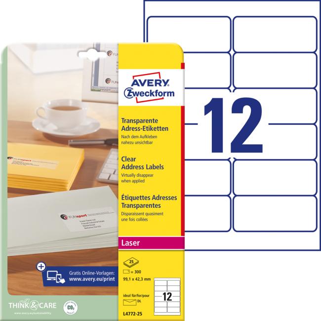 [AV477225] Adressetiketten 99,1 x 42,3 mm, 300 Stück, transparent