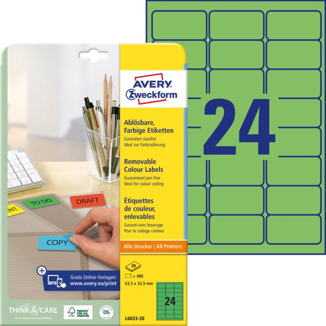 [AV603320] Avery-Etiketten, ablösbar, 63,5 x 33,9 mm, grün