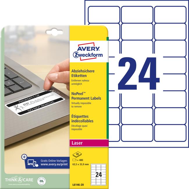 [AV614620] Avery Spezial-Etiketten „Sofort sichtbarer Manipulationsschutz“ 63,5 x 33,9 mm Weiß