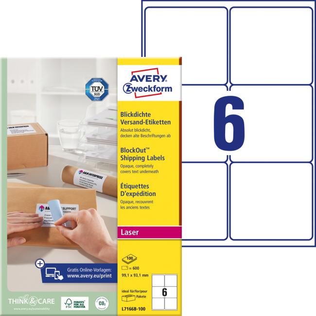 [AV716610] Versandetiketten 99,1 x 93,1 mm, Avery A4, 100 Blatt, Laserdruck
