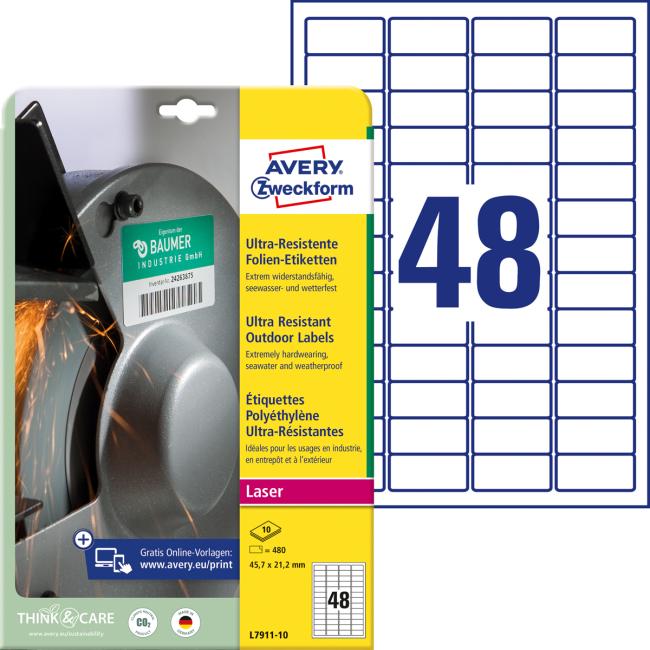 Avery-Etiketten 45,7 x 21,2 mm, extrem strapazierfähig, weiß