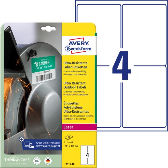 [AV791510] Avery-Etiketten 99,1 x 139 mm, extrem strapazierfähig, weiß