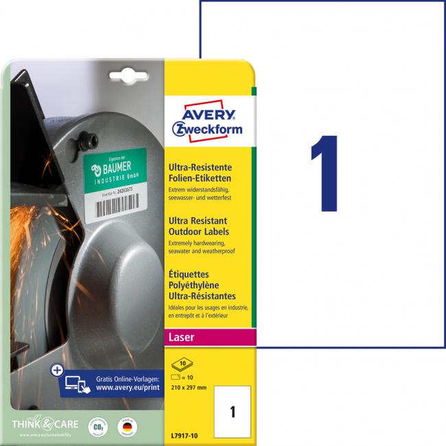 [AV791710] Avery-Etiketten 210 x 297 mm, extrem strapazierfähig, weiß