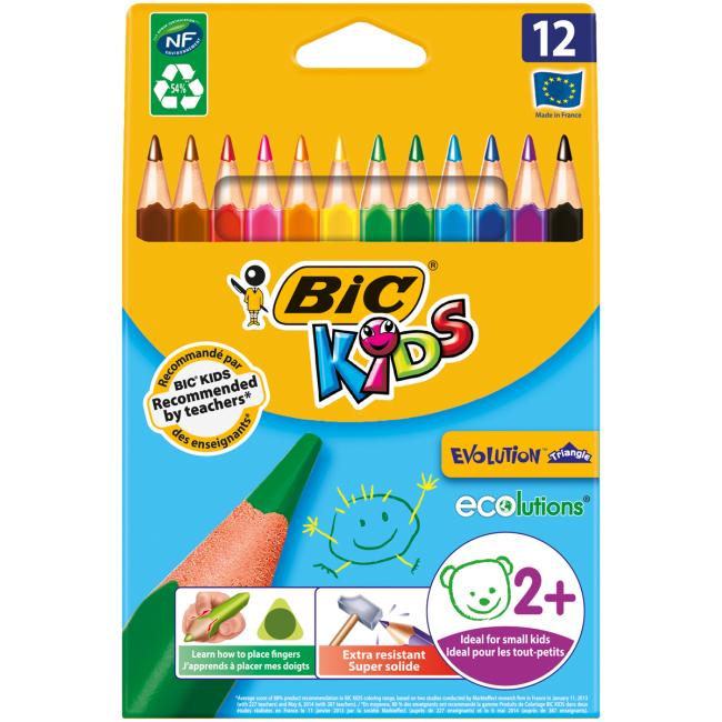 [BC829735] BIC dreieckige, bruchfeste Wachsmalstifte, 12 Stück.