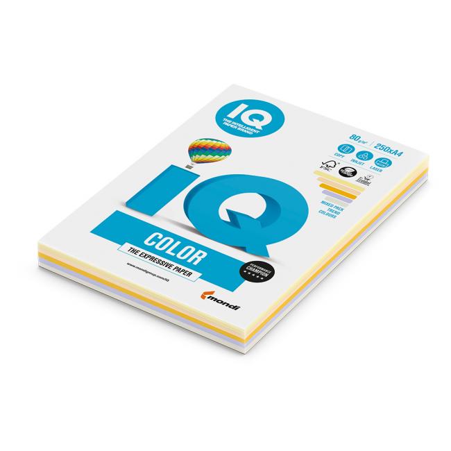 Farbiges Papier IQ color 5x50, trendige Farben, A4, 80 g