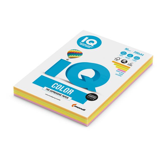 Farbiges Papier IQ color 4x50, Neonfarbenmix, A4, 80 g