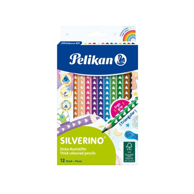 Pelikan Silverino dreieckige, dicke Wachsmalstifte, 12 Stück