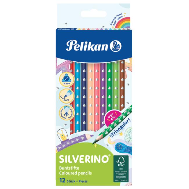 Pelikan Silverino dreieckige, dünne Wachsmalstifte, 12er-Set