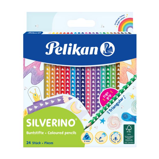 Pelikan Silverino dreieckige, dünne Wachsmalstifte, 24er-Set