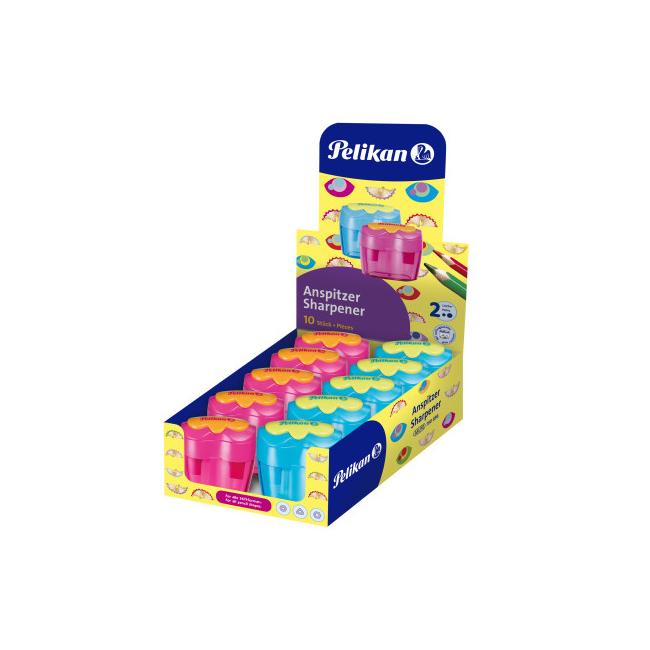 [PE700696] Pelikan Flower Kunststoffreibe mit 2 Löchern, Farbmix aus Blau und Rosa