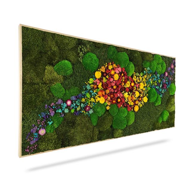 [BE000006] Moosbild PFLANZEN Acebo, 180 x 60 cm, weißer Holzrahmen