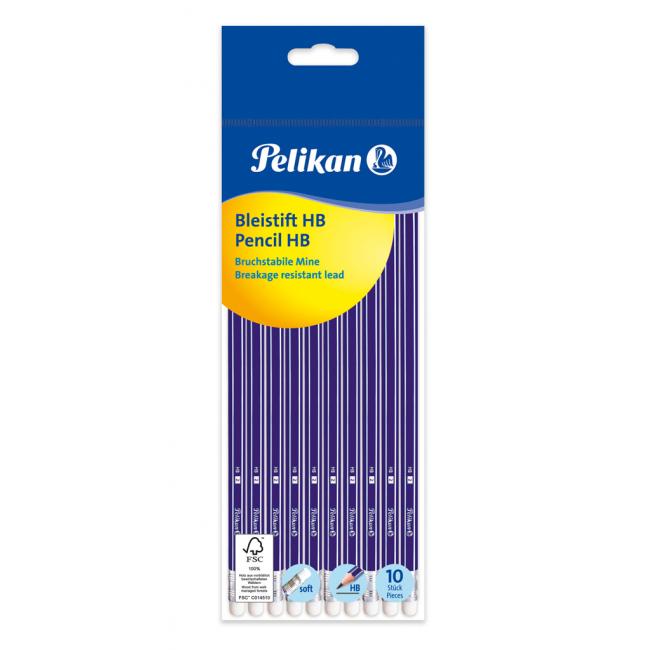 Bleistift mit Radiergummi Pelikan HB, 10 Stück