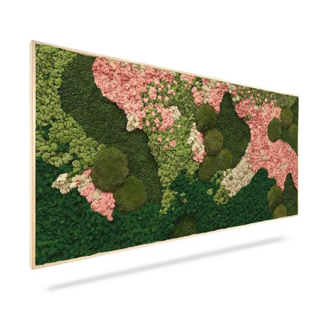 Moosbild ORTHO PINK, 100 x 40 cm, weißer Holzrahmen