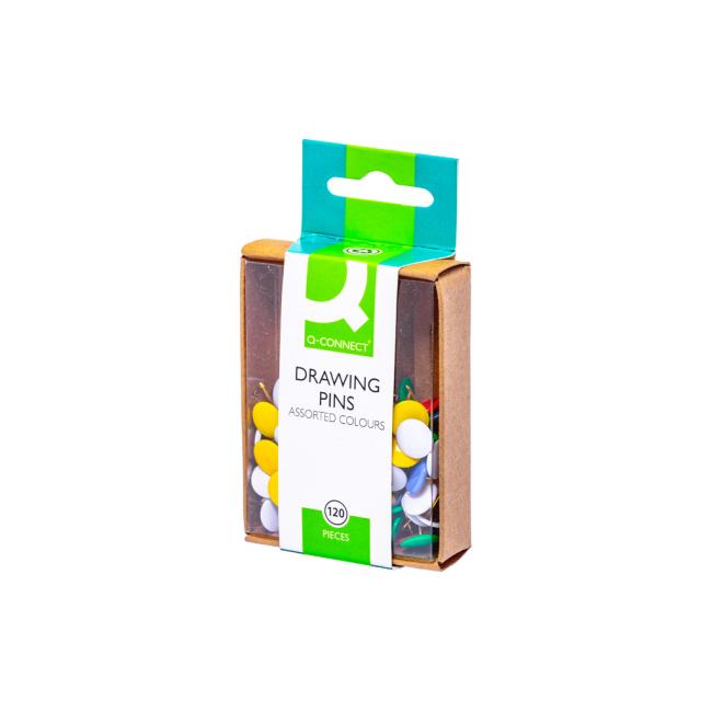 [QC002020] Q-CONNECT Druckstifte 9 mm, verschiedene Farben, 120 Stück