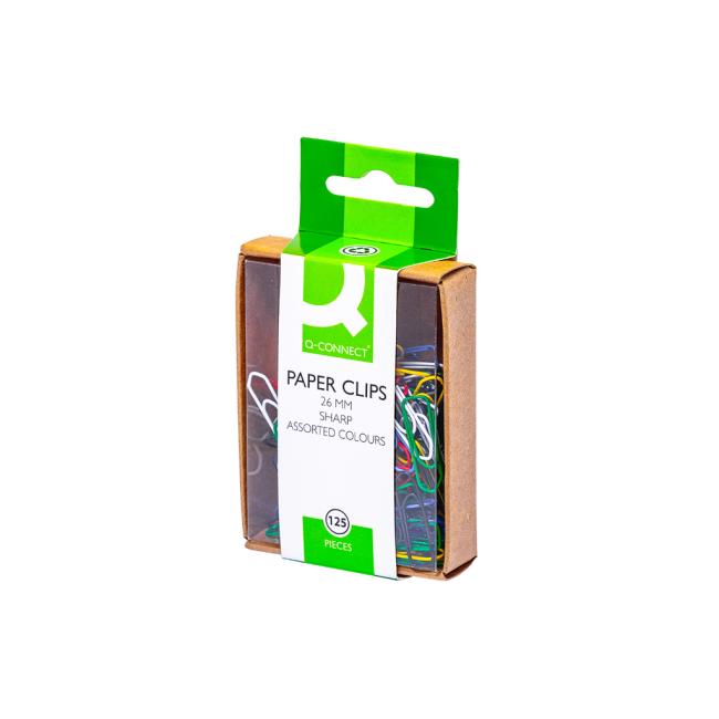 [QC002042] Q-CONNECT Büroklammern 26 mm, verschiedene Farben, 125 Stück
