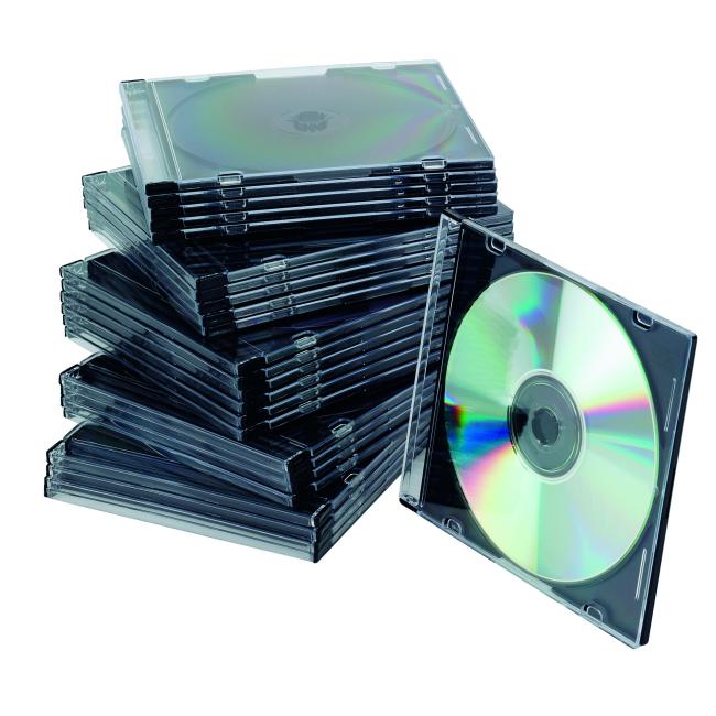 Slim-CD/DVD-Hülle Q-CONNECT aus Kunststoff, schwarz/transparent, 25 Stück
